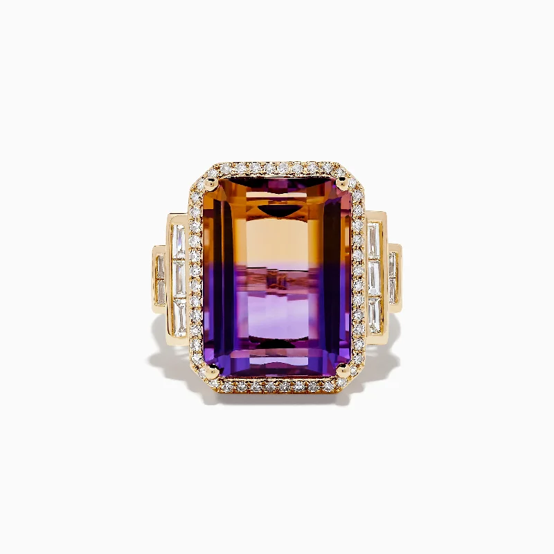 Rings with custom engravings-14K Yellow Gold Ametrine and Diamond Ring