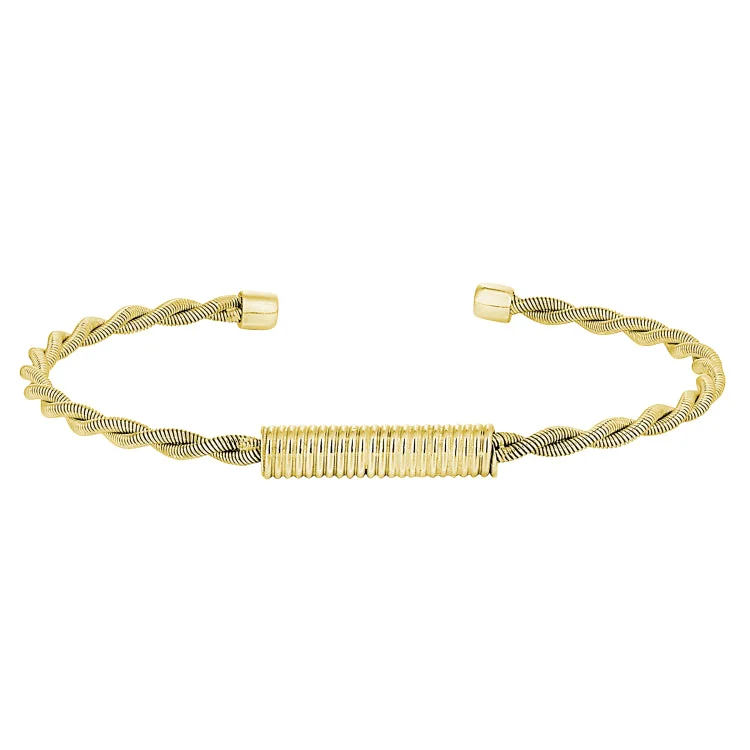 Birthstone Bracelets For Women-Gold Finish Sterling Silver Tightly Twisted Cable Cuff Bracelet with Central Twisted Coil