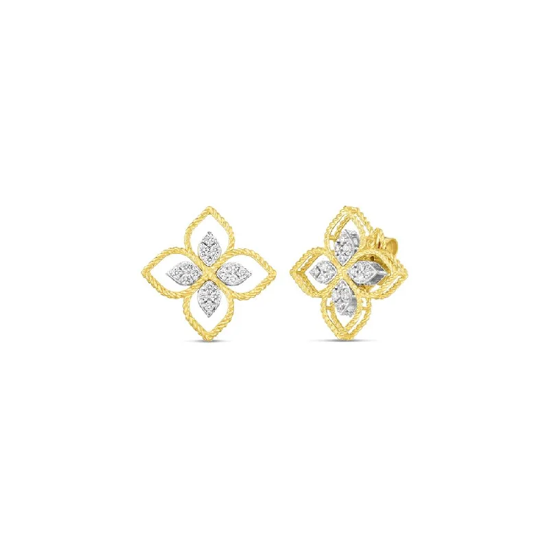 Custom Wedding Earrings-Roberto Coin 18k Two-Tone Princess Flower Earrings