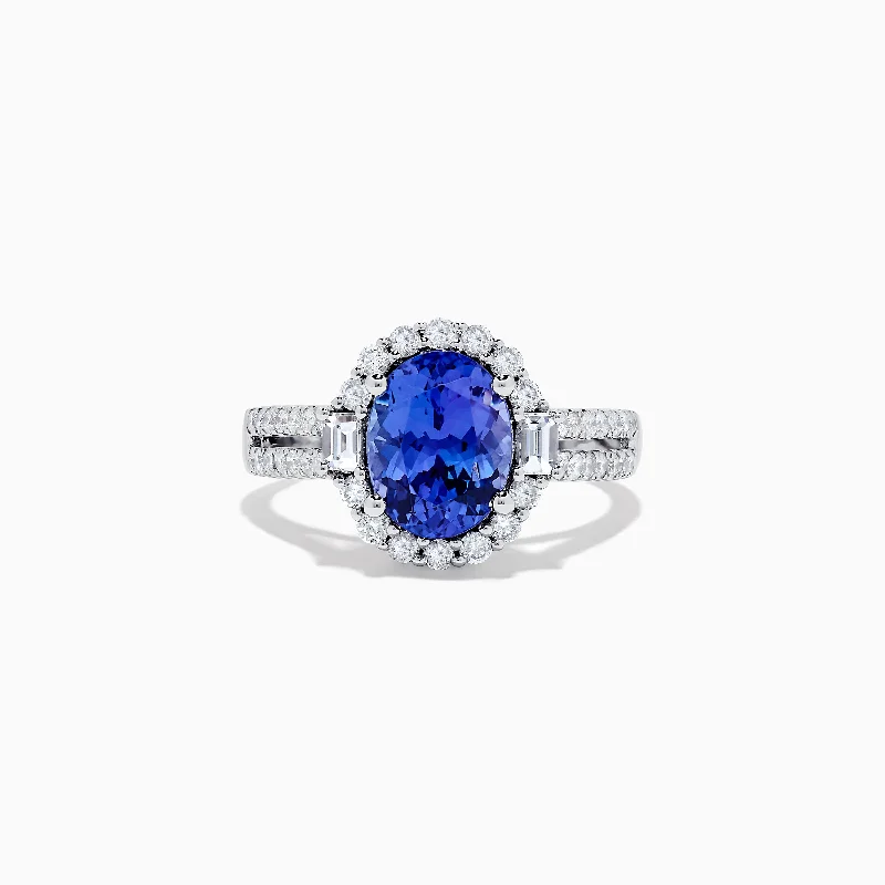 Zircon rings-14K White Gold Tanzanite and Diamond Ring, 3.03 TCW