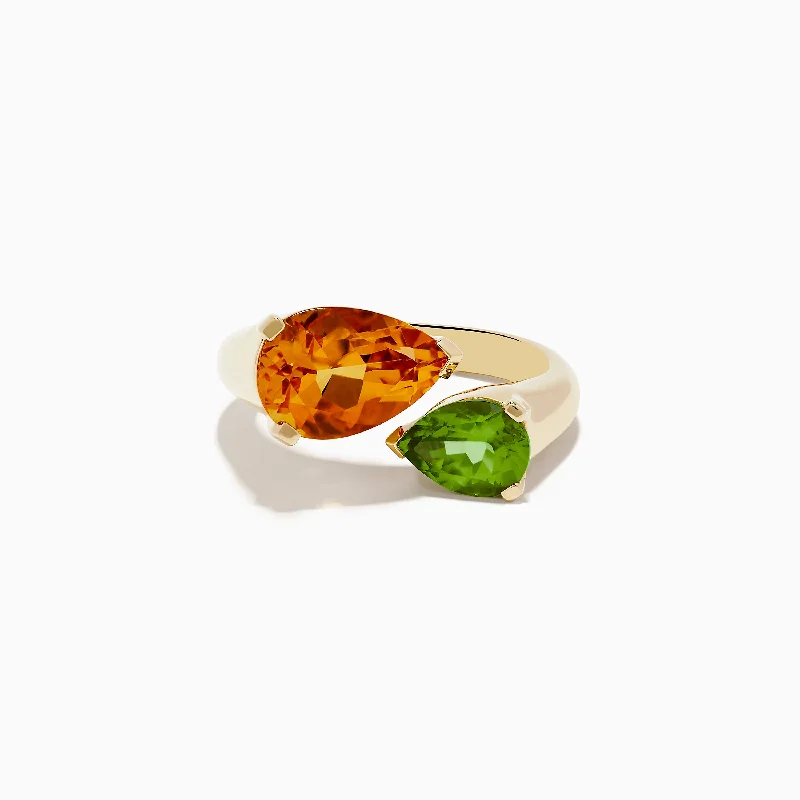 Luxury wedding bands with rubies-14k Yellow Gold Citrine and Peridot Toi Et Moi Ring