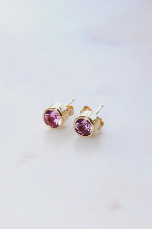 Heart Drop Earrings-14k Gold x Round Pink Sapphire Studs