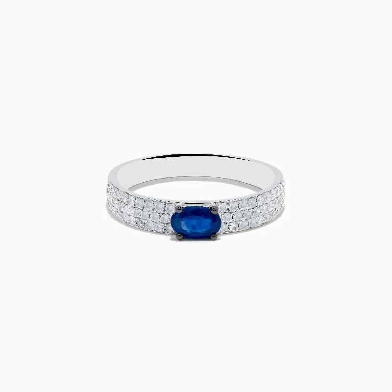 Custom silver rings for men with diamonds-Royal Bleu 14K White Gold Sapphire and Diamond Ring