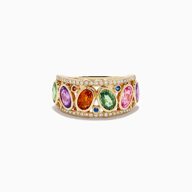 Unique gold wedding bands-Watercolors 14K Yellow Gold Diamond and Multi Sapphire Ring