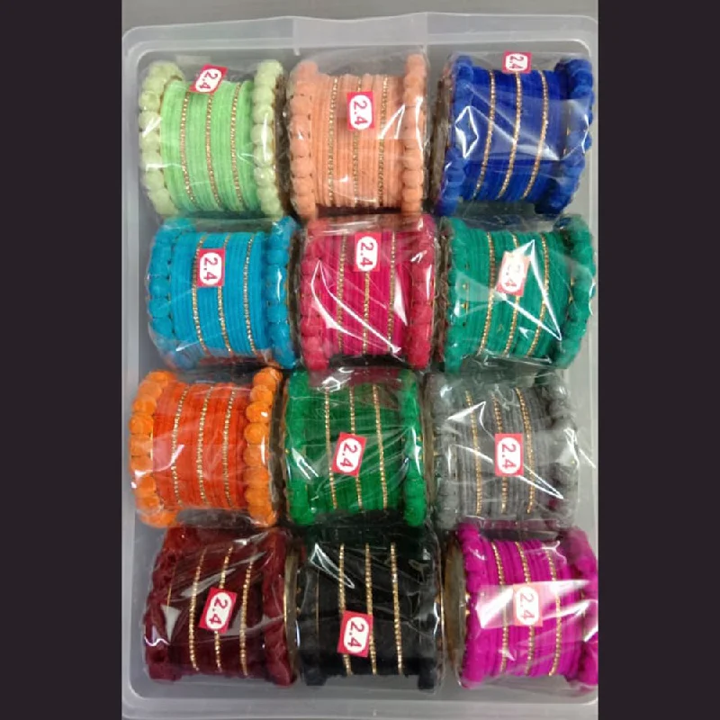 Trendy Bangles For Fashion Lovers-Shree Asha Bangles Pack Of 12 Multi Color Gold Plated Bangles Set