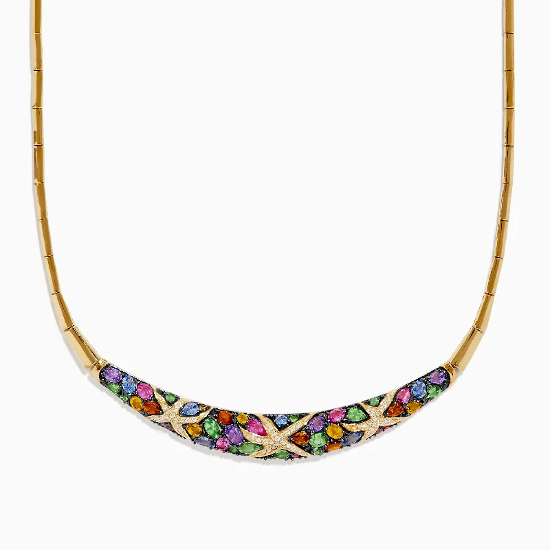 Multi-Colored Necklaces -Watercolors 14K Yellow Gold Multi Sapphire and Diamond Necklace