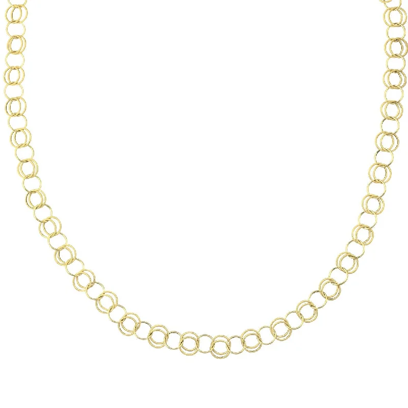 Birthday Name Necklaces -14kt 38" Yellow Gold Shiny Textured Alternate Single+Double Round Link Long Link Fancy Necklace with Lobster Clasp LL13-38