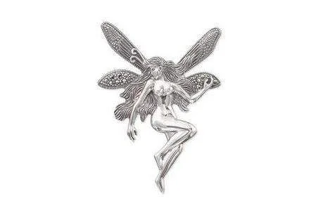 Amethyst Necklaces -Silver Marcasite Art Nouveau Fairy Brooch Pendant Necklace