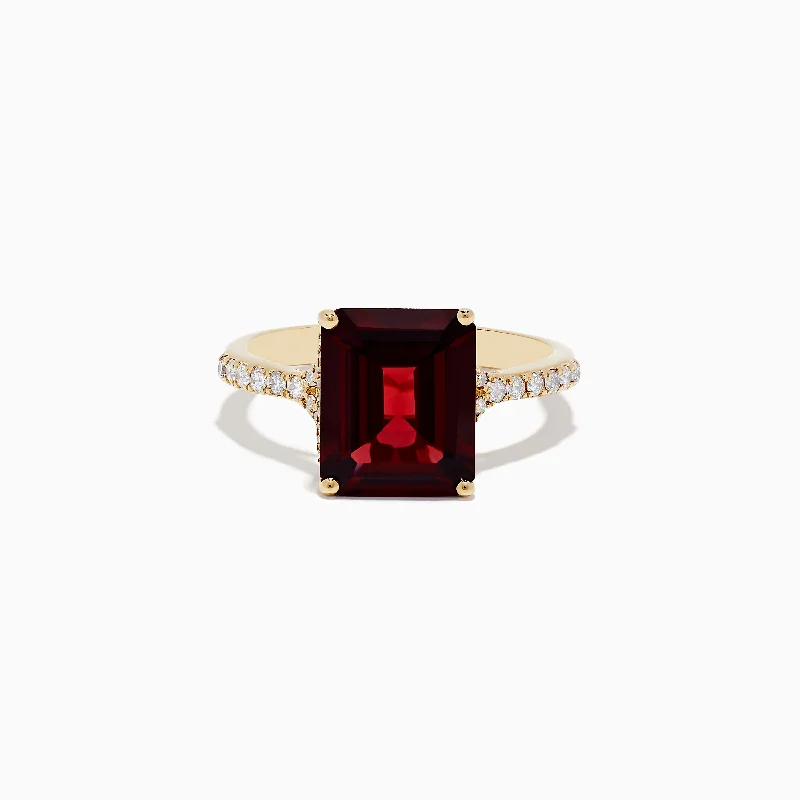 Diamond wedding rings for men-14K Yellow Gold Garnet and Diamond Ring