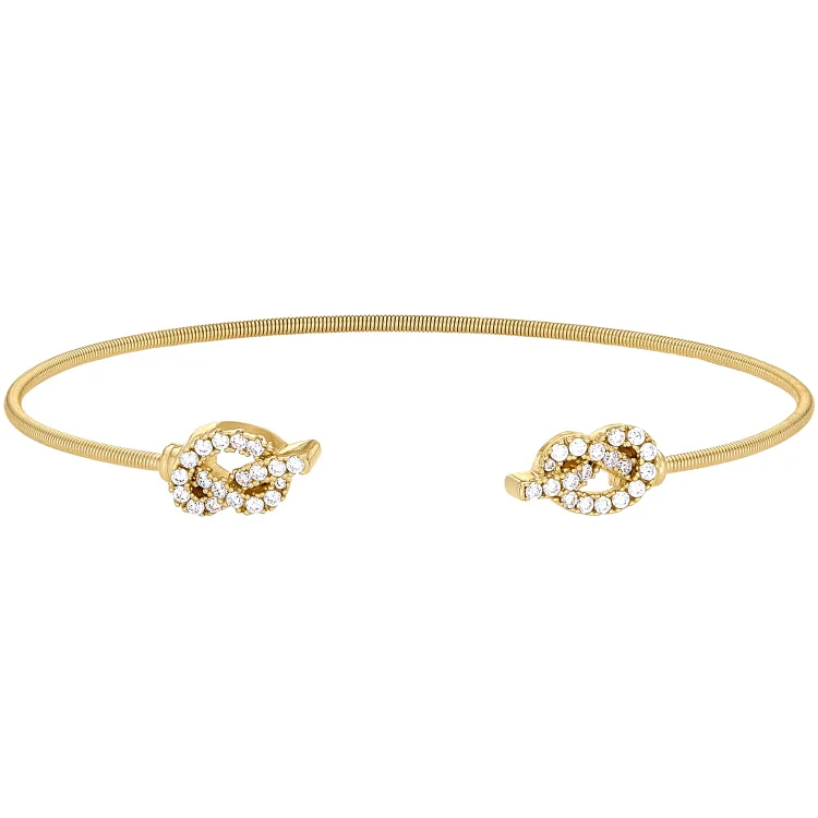 Adjustable Bracelets For Women-Gold Finish Sterling Silver Cable Cuff Bracelet with Simulated Diamond Knots