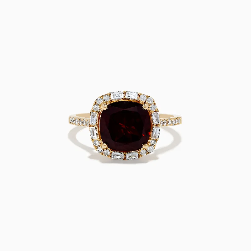 Personalized rings for anniversaries-14K Yellow Gold Garnet and Diamond Ring