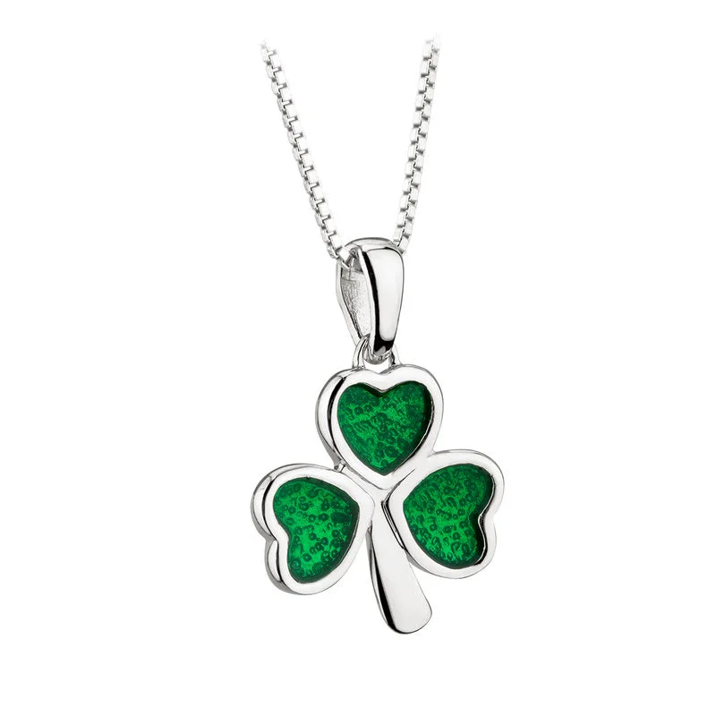 Custom Message Necklaces -Sterling Silver Enamel Shamrock Pendant