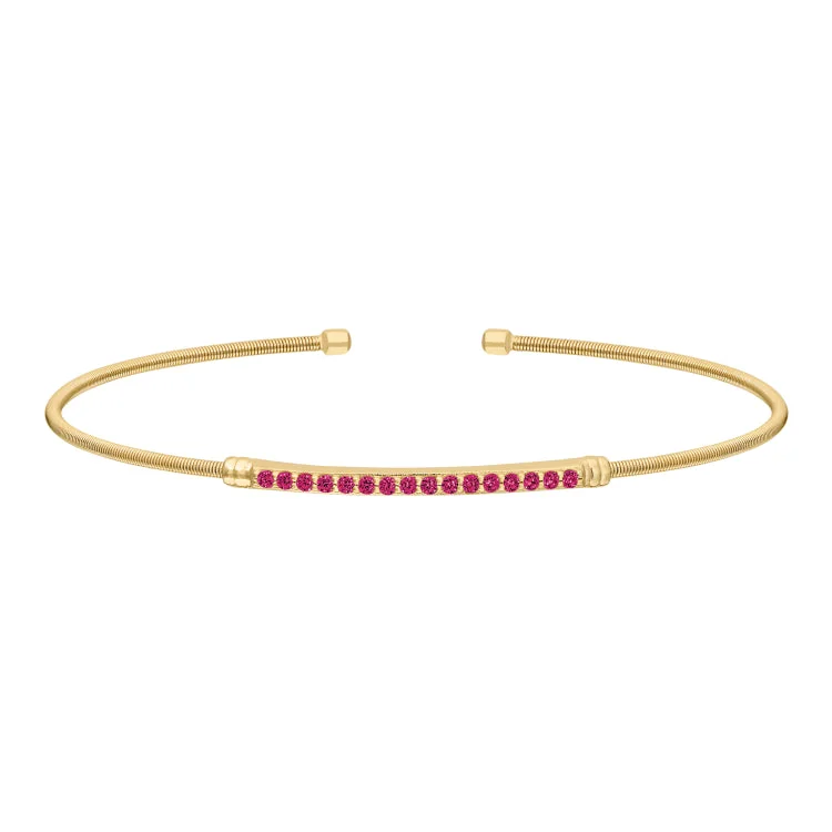 Luxury Beaded Bracelets For Women-Gold Finish Sterling Silver Cable Cuff Bracelet with Simulated Ruby Birth Gems - July