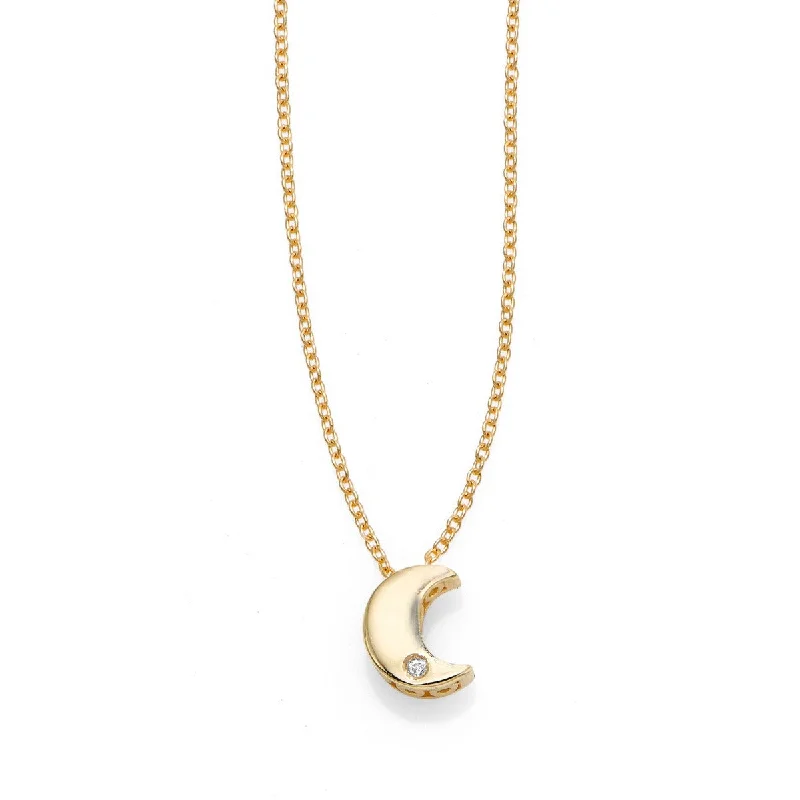 Designer Necklaces -14kt Yellow Gold 18" Chain Polished 2" Extender Moon Necklace with Lobster Clasp with 1mm White Diamond RC7054-18