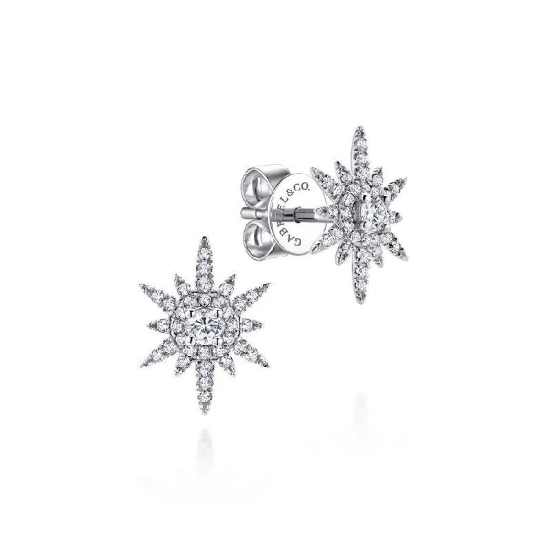 Women's Hoop Earrings Set-Gabriel & Co. - EG12956W45JJ - 14K White Gold Elongated Diamond Starburst Earrings