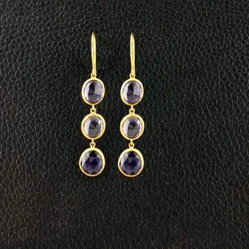 Fashion Earrings-Triple Amethyst Dangle Earrings