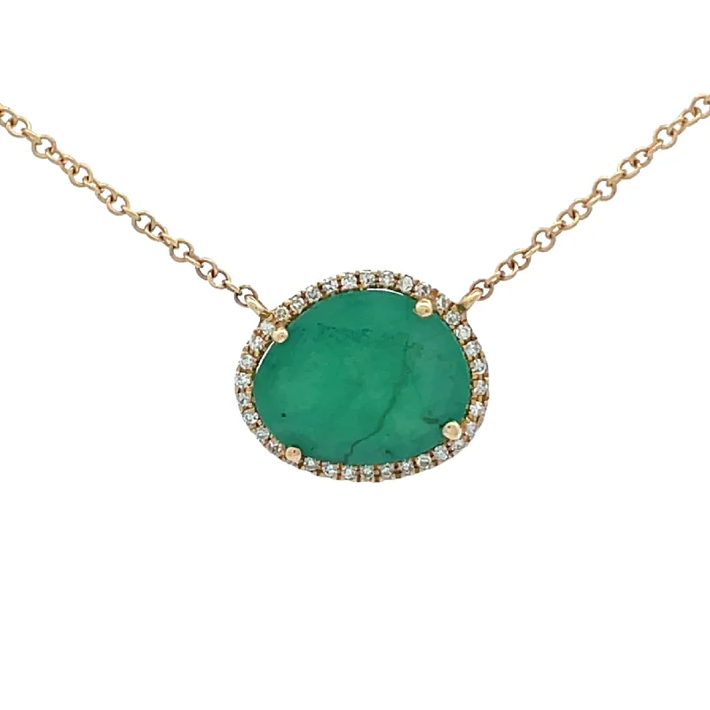 Women’s Personalized Necklaces -Organic Emerald Diamond Halo Necklace