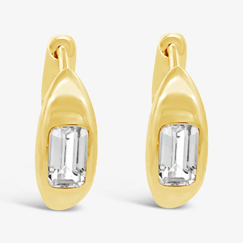 Rose Gold Earrings For Women-White Topaz Huggie Earrings