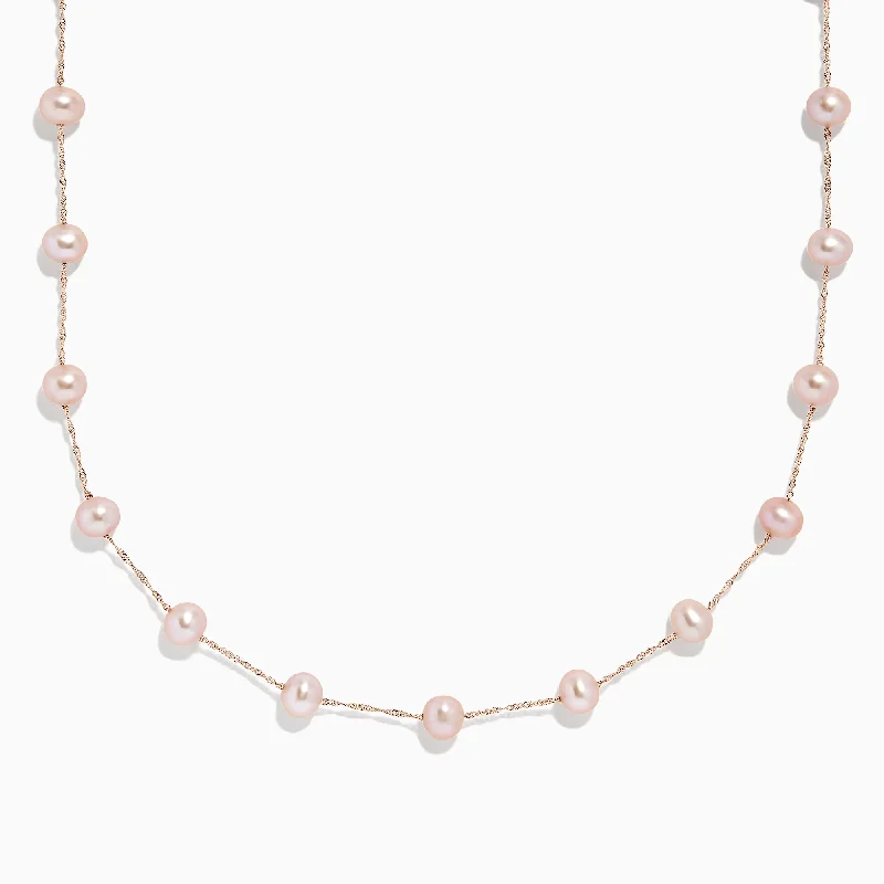 Custom Wedding Date Necklaces -14K Rose Gold Cultured Fresh Water Pearl Necklace