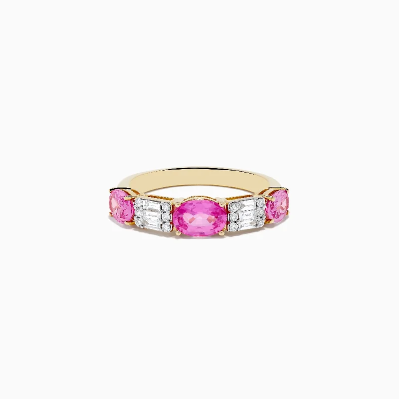 Personalized gold rings with diamonds-14k Yellow Gold Pink Sapphire and Diamond Ring