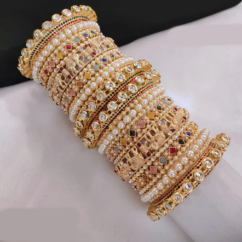 Stylish Bangles For Special Wear-Lucentarts Jewellery Gold Plated Crystal Stone And Pearls Bangles Set