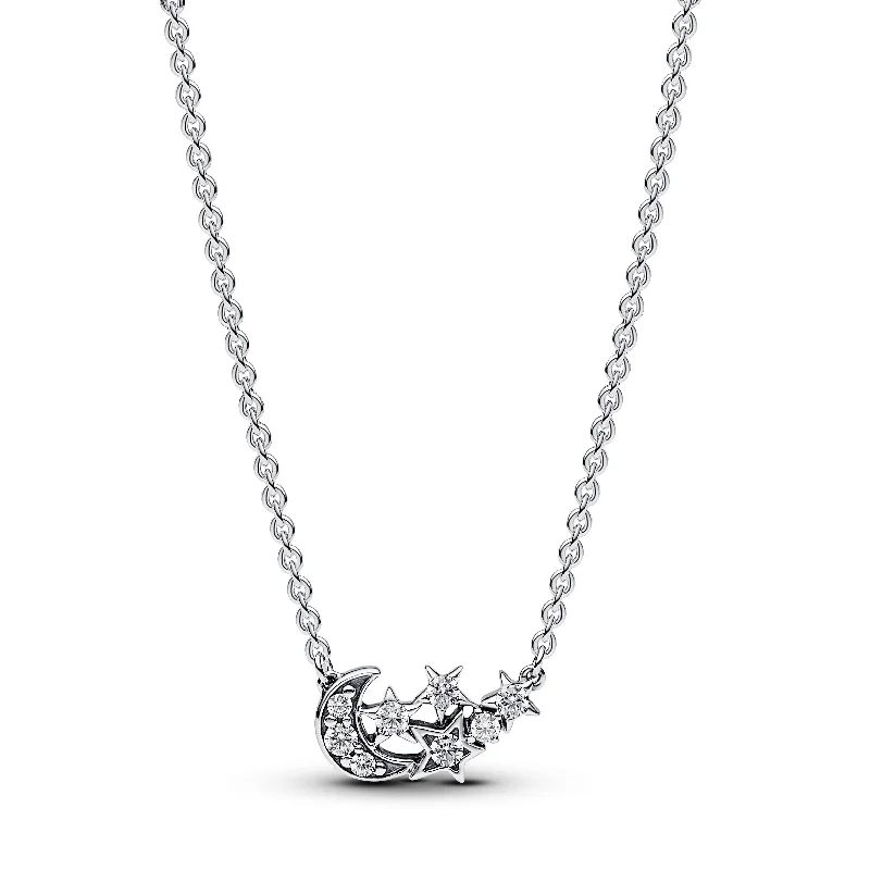 Initial Pendant Necklaces -Pandora Sparkling Moon & Star Collier Necklace 392991C01