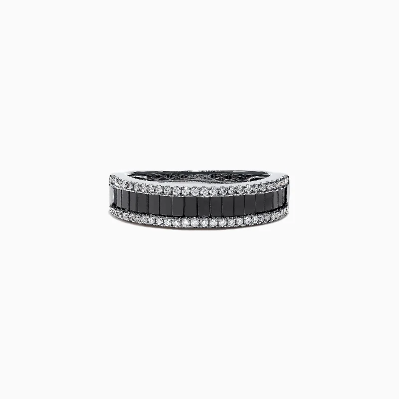 Couples wedding bands-14K White Gold Black and White Diamond Band Ring, 1.06 TCW