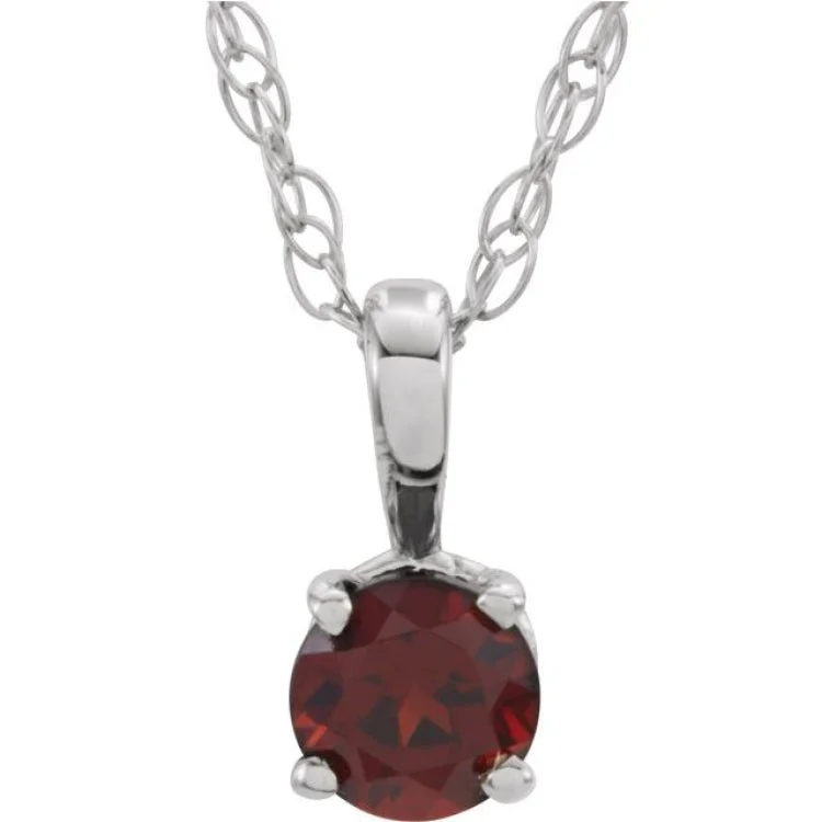 Birthday Necklace Gifts -14K White 3 mm Imitation Mozambique Garnet Youth Solitaire 14" Necklace