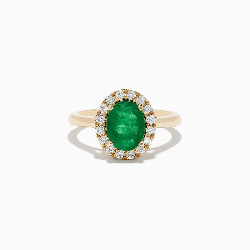 Rose gold rings-14K Yellow Gold Emerald and Diamond Ring