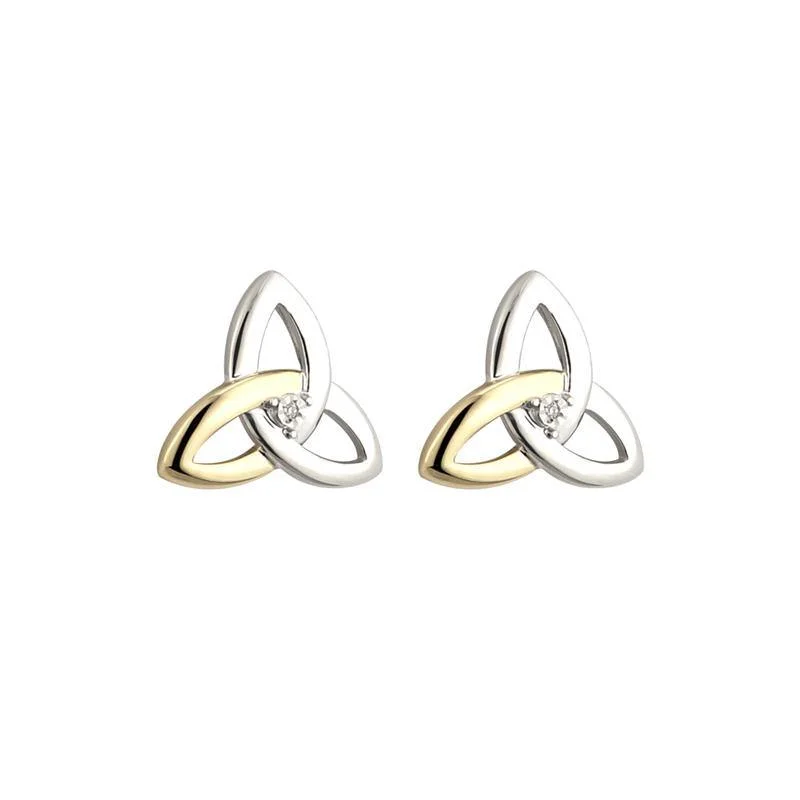 Custom Earrings-10K Gold Diamond Silver Trinity Knot Stud Earrings