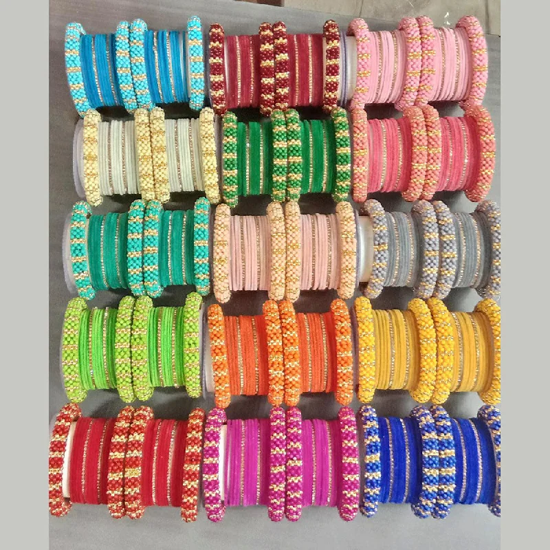 Personalized Wedding Bangles For Women-Shree Asha Bangles Pack of 15 Double Hand Multi Color Velvet Bangles Set