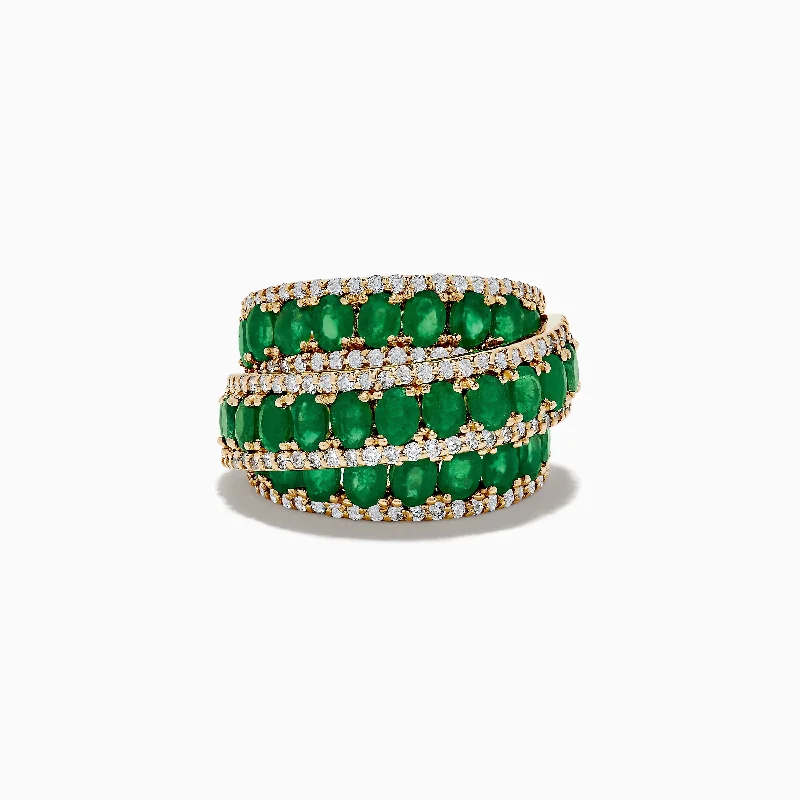 Adjustable wedding rings-Limited Edition 14K Yellow Gold Emerald and Diamond Cocktail Ring 7.14 TCW