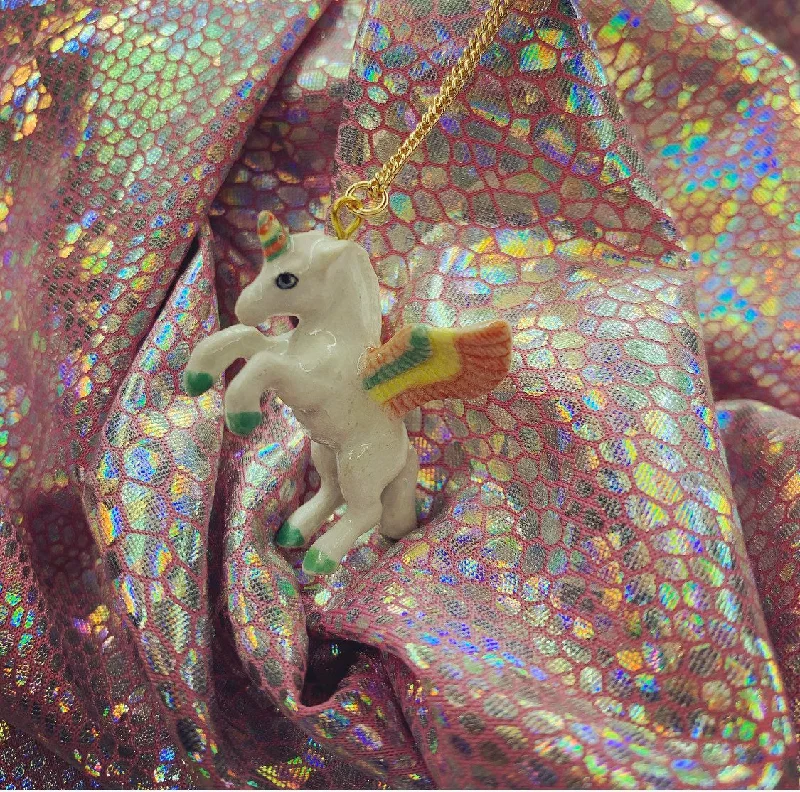 Customizable Silver Necklaces -Magical unicorn rainbow pendant necklace by AndMary