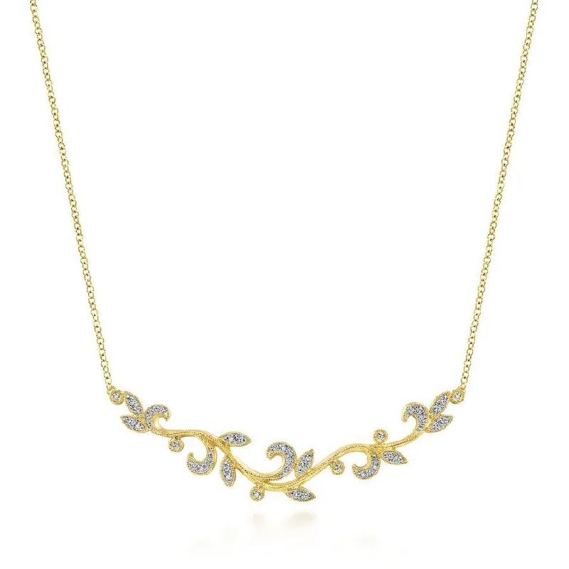 Modern Pendant Necklaces -Gabriel & Co. - NK6201Y45JJ - 14K Yellow Gold Floral Branch Diamond Necklace