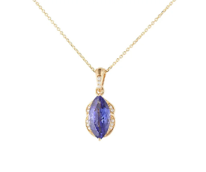 Birthday Name Necklaces -4.40ct Marquise Cut Tanzanite and 0.22ctw Diamond Pendant Necklace in 18K