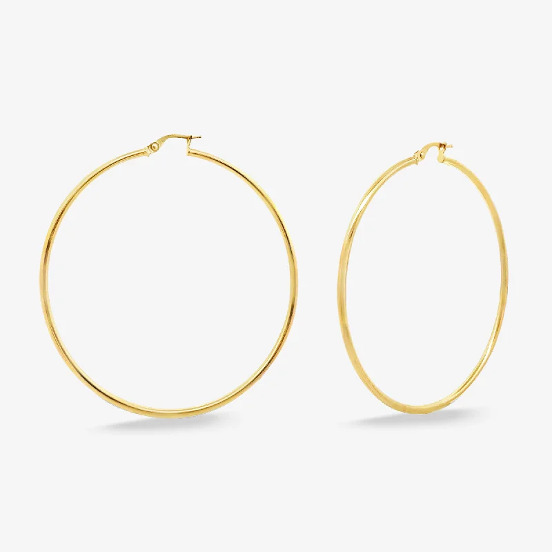 Handcrafted Earrings For Gift-Classic 2mm Round 2.25" Gold Hoop Earrings