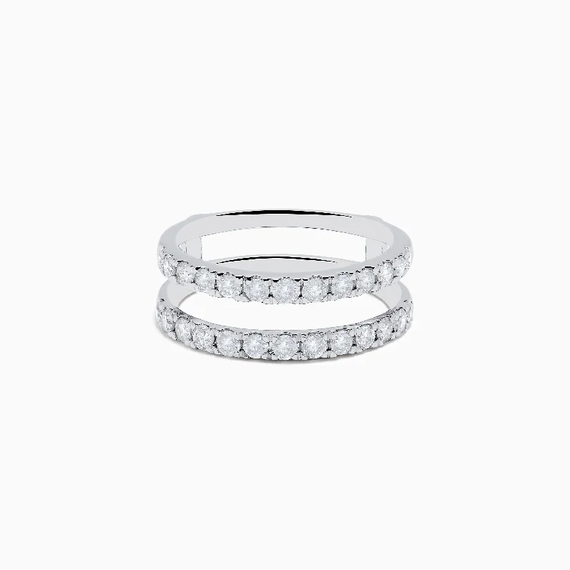 Luxury fashion rings-14K White Gold Double Band Diamond Ring 0.97 TCW