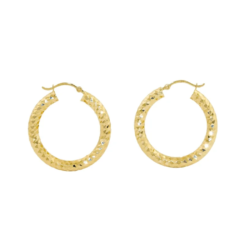 Stainless Steel Earrings-14k Gold x 4mm Diamond-Cut Textured Hoops