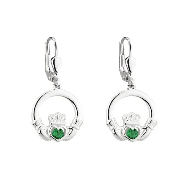 Diamond Earrings-Silver Drop Claddagh Earrings