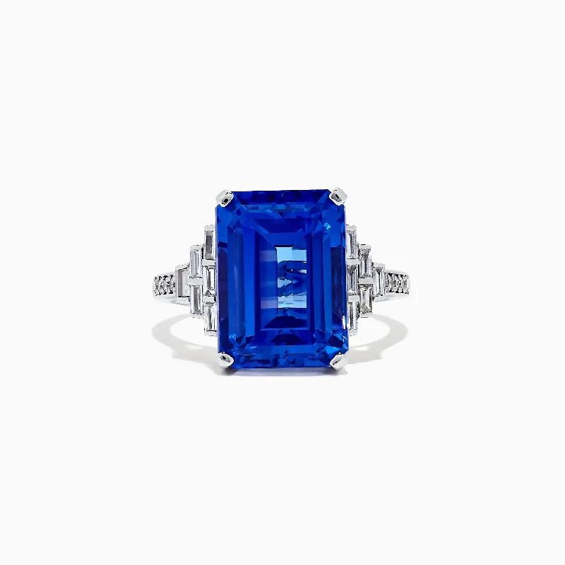 Titanium rings-14K White Gold Tanzanite and Diamond Cocktail Ring, 7.83 TCW