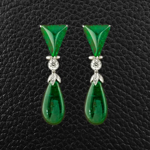 Diamond Earrings-Emerald & Diamond Dangle Earrings