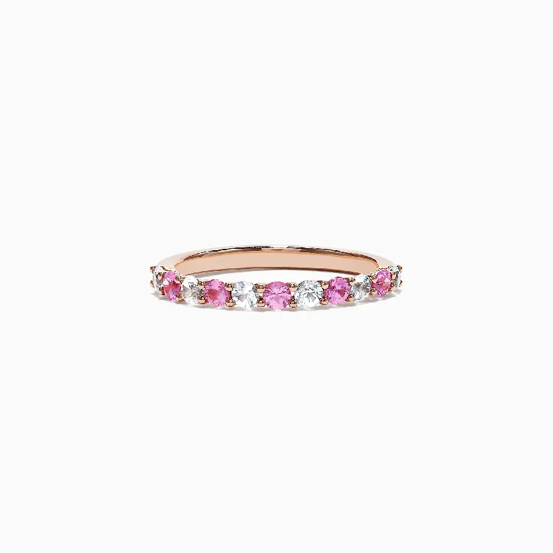 Stylish gold rings with rubies-14K Rose Gold Pink and White Sapphire Band Ring, 0.94 TCW