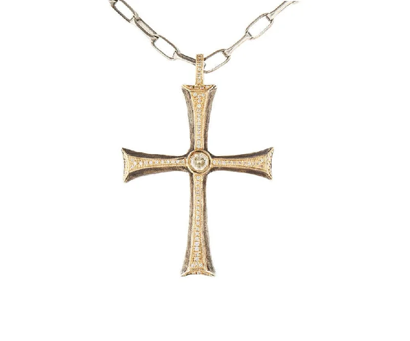 Christmas Gift Necklaces -1.00ctw Diamond Milgrain Two Tone Cross Pendant Necklace in 14K and Sterling