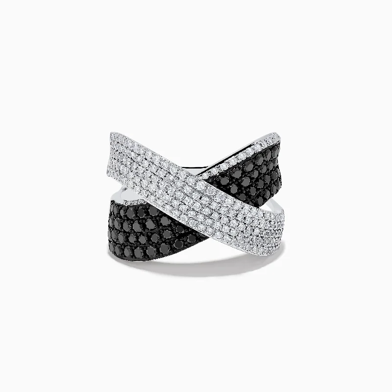 Black titanium wedding bands-14K White Gold Black and White Diamond Ring