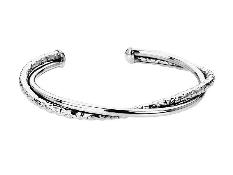 Bangles For Daily Wear-Slim Twist Cuff Bangle in Sterling Silver