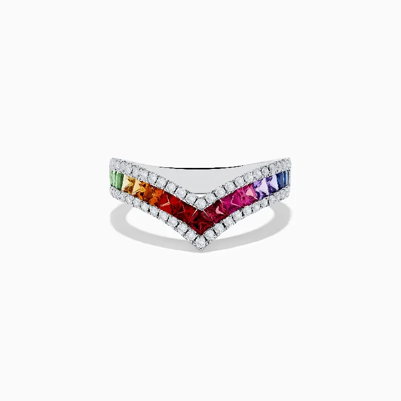 Silver wedding rings with diamonds-Watercolors 14K White Gold Multi Sapphire and Diamond Ring