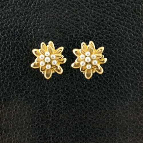 Men's Earrings-Gold & Pearl Flower Estate Earrings