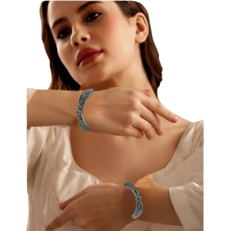 Wedding Bangles For Exclusive Look-Amity Arts Oxidised Plated Pota Stone Bangle (2 Piece)