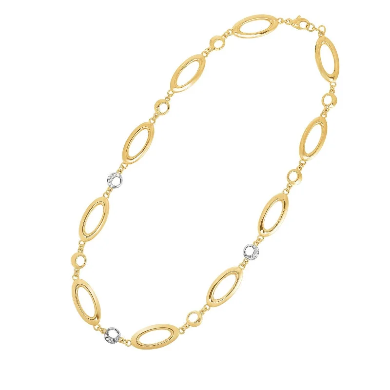 Custom Mom Necklaces -14kt 17" Yellow Gold 0.13ct.Dia.Oval+Yellow Circle+Diamond Circle Link Fancy Necklace with Lobster Clasp NCK1623-17