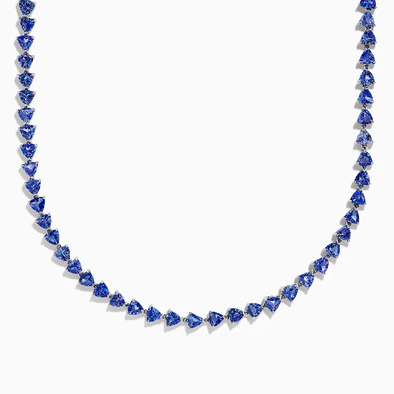 Silver Jewelry Necklaces -Nahla Siri Sterling Silver Tanzanite Trillion Cut Tennis Necklace